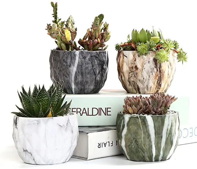 

marble glazed cactus succulent planter small ceramic pot for indoor plants, White