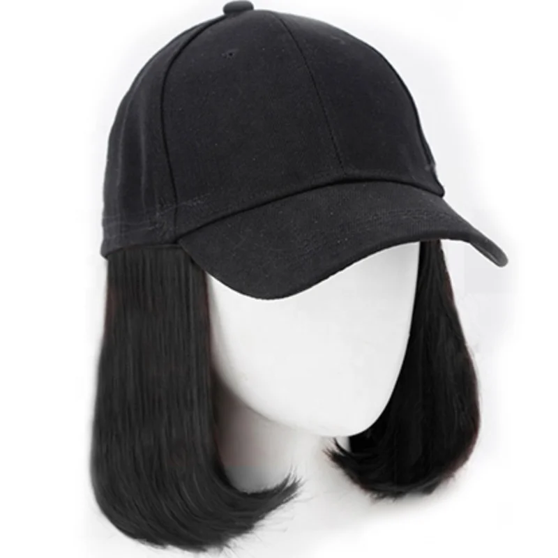 

MIO Natural Baseball Wig Cap Short Wavy Hair Synthetic Hair Attached Adjustable BOBO Women Baseball Cap Wig Hats for Girls, Black, brown