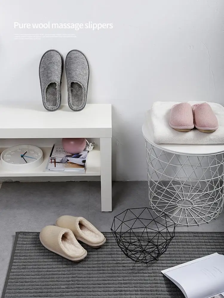 
Top quality Unisex pure colored wool massage slippers indoor shoes 