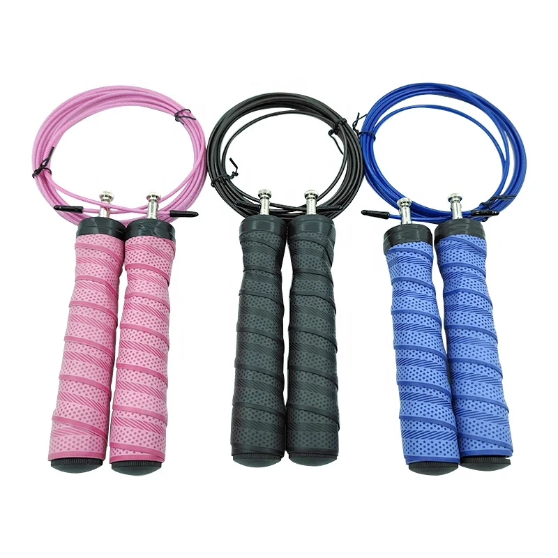 

Custom Logo Adjustable Steel Wire Sweat handle Ball Bearings Speed Jump Rope