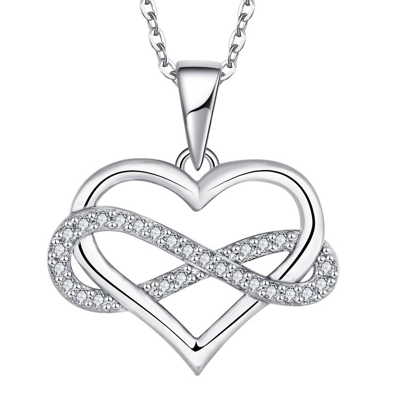 

Romantic Unisex Men Women Rhodium Plated Lovers Couple White Mini Zircon Infinity 925 Jewellery Pendant Sterling Silver Heart