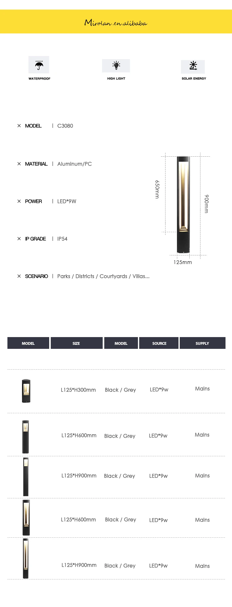 Black/Grey IP54 aluminum outdoor led lawn light projector 9w waterproof lawn led lights