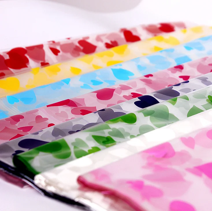 Heart Painting Transparent Cellophane Bouquet Flower Wrapping Paper