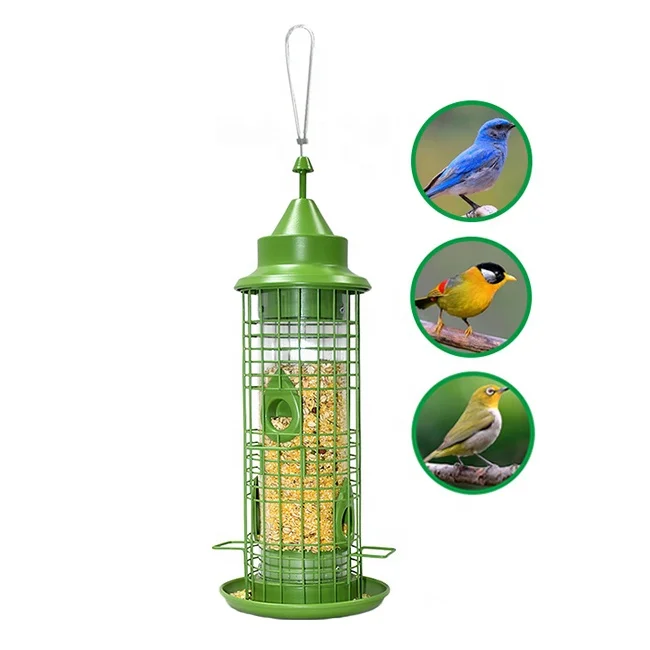 

Metal Mesh Stand Station Tray Outside Squirrel Proof 1300ml Waterproof Stainless Wild Bird Feeders Hanging, Green