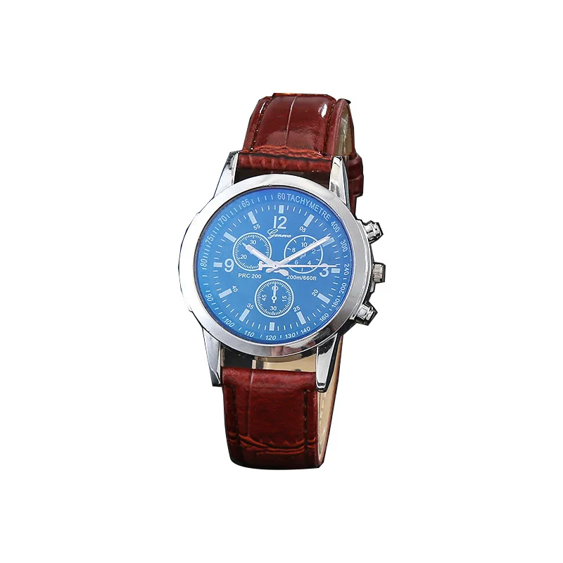 

Men Business Blue glass Small three dial Week Display Calendar leather Wrist Watch