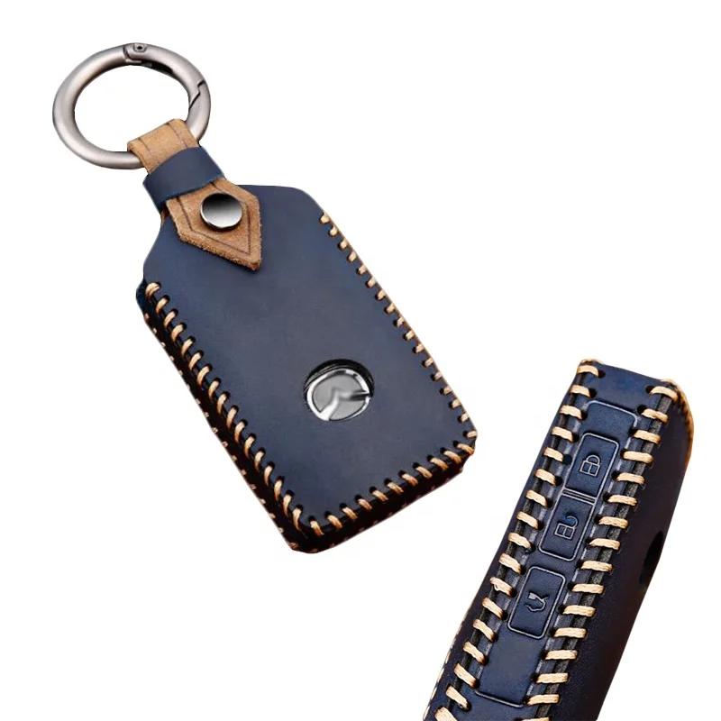 

New Mazda 3 button key cover beautiful crazy horse skin 3D design genuine leather key case, Blue\coffee brown