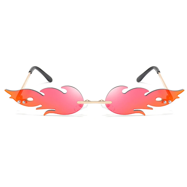 

2022 Promotion Fashion Small Metal Sunglasses Women New Design Rimless Fire Flame Sunglasses