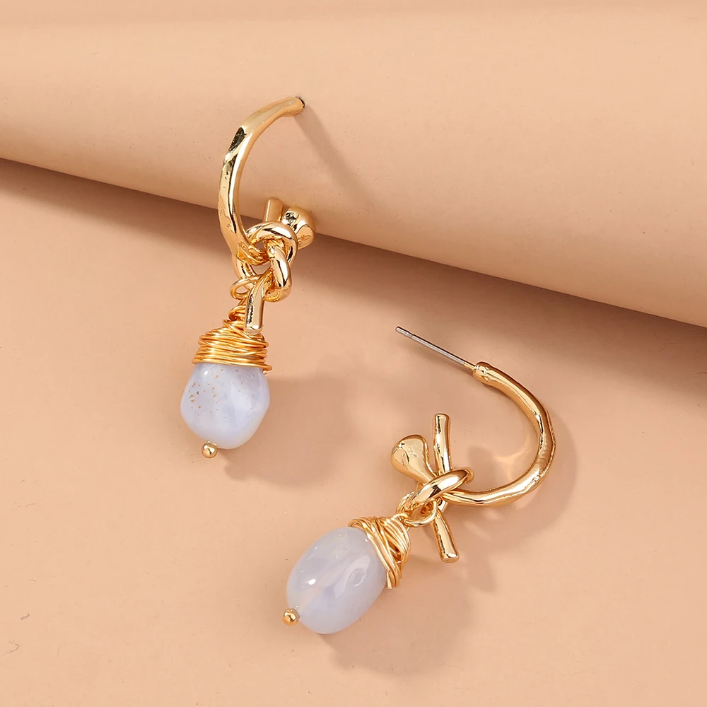 

Ivory Natural Agate Earrings With Individual Knotting C-Shaped Earhooks For Ladies Jewelry