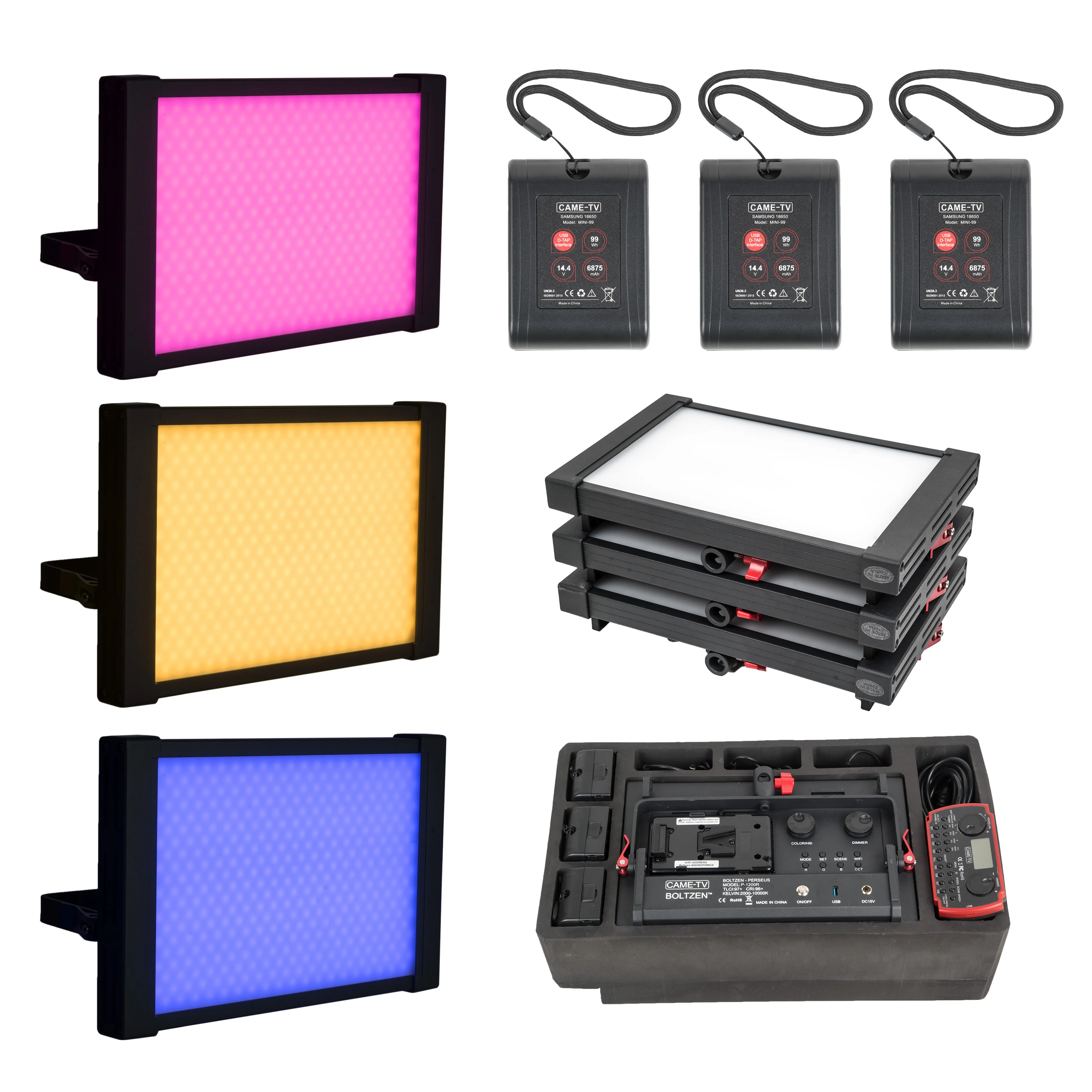 

Travel Lights P-1200R-3BATTERY CAME-TV Boltzen Perseus RGBDT 55W Ready to Fly Wifi Led Panel Video Light