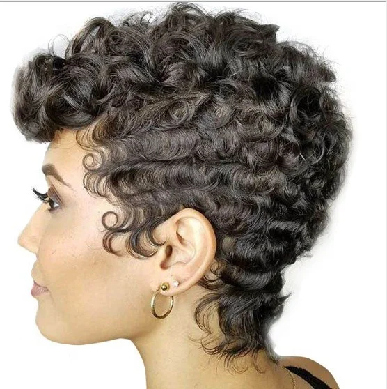 

Fashion Ladies Short Hair Headgear Euroamerican Wigs Small Curly, Black/brown