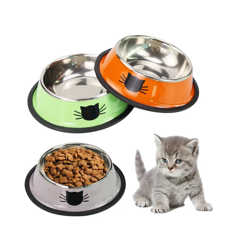 

Amazon Explosive Color Stainless Steel Pet Cat Bowl Round Dog Bowls, Green/grey/orange