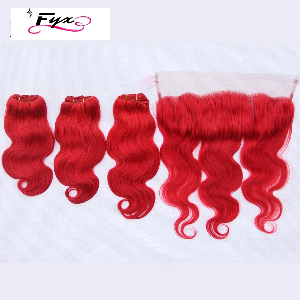 

Dark Red Remy Hair Bundles With 13x4 Lace Frontal Closure Ear to Ear Brazilian Body Wave Human Hair Weave