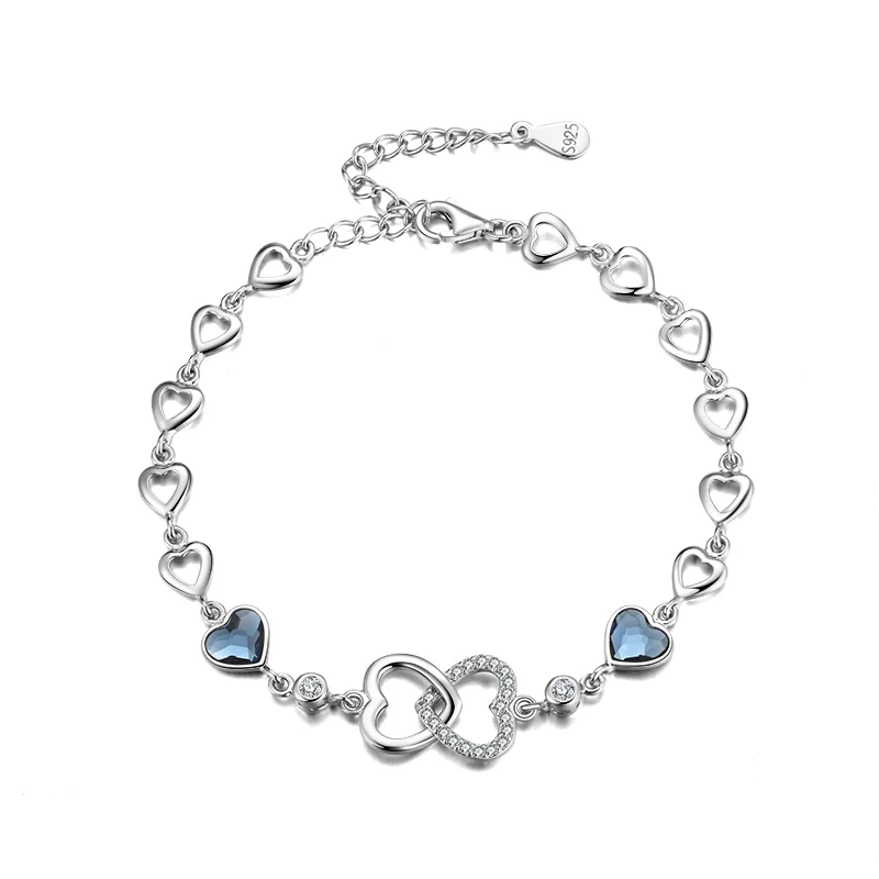 

RINNTIN SWB05 Heart Shape Chain Bracelet 925 Sterling Silver Women Jewelry