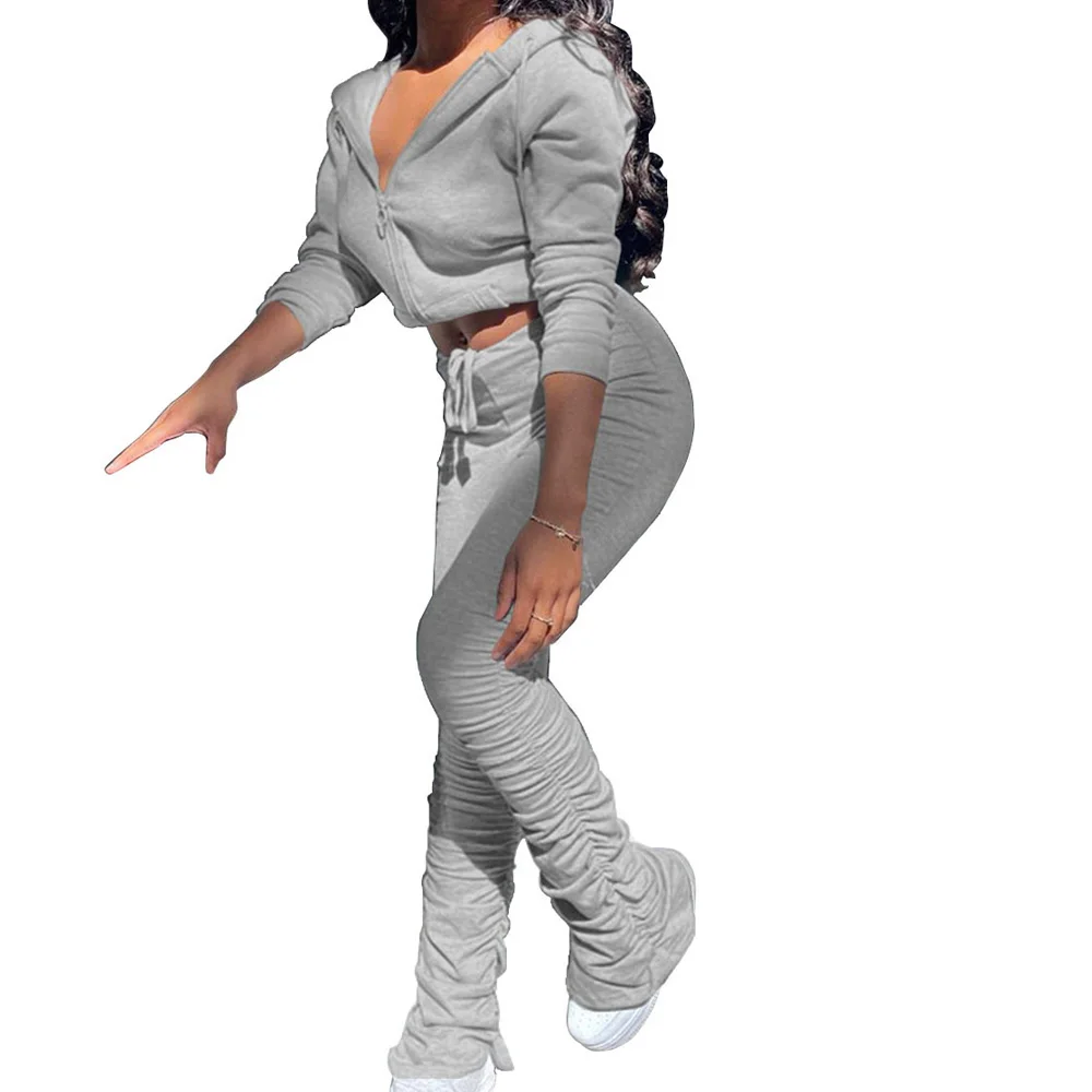 

2020 New arrivals autumn collection women sexy hoodie long sleeve zipper top and pants ladies casual two piece set