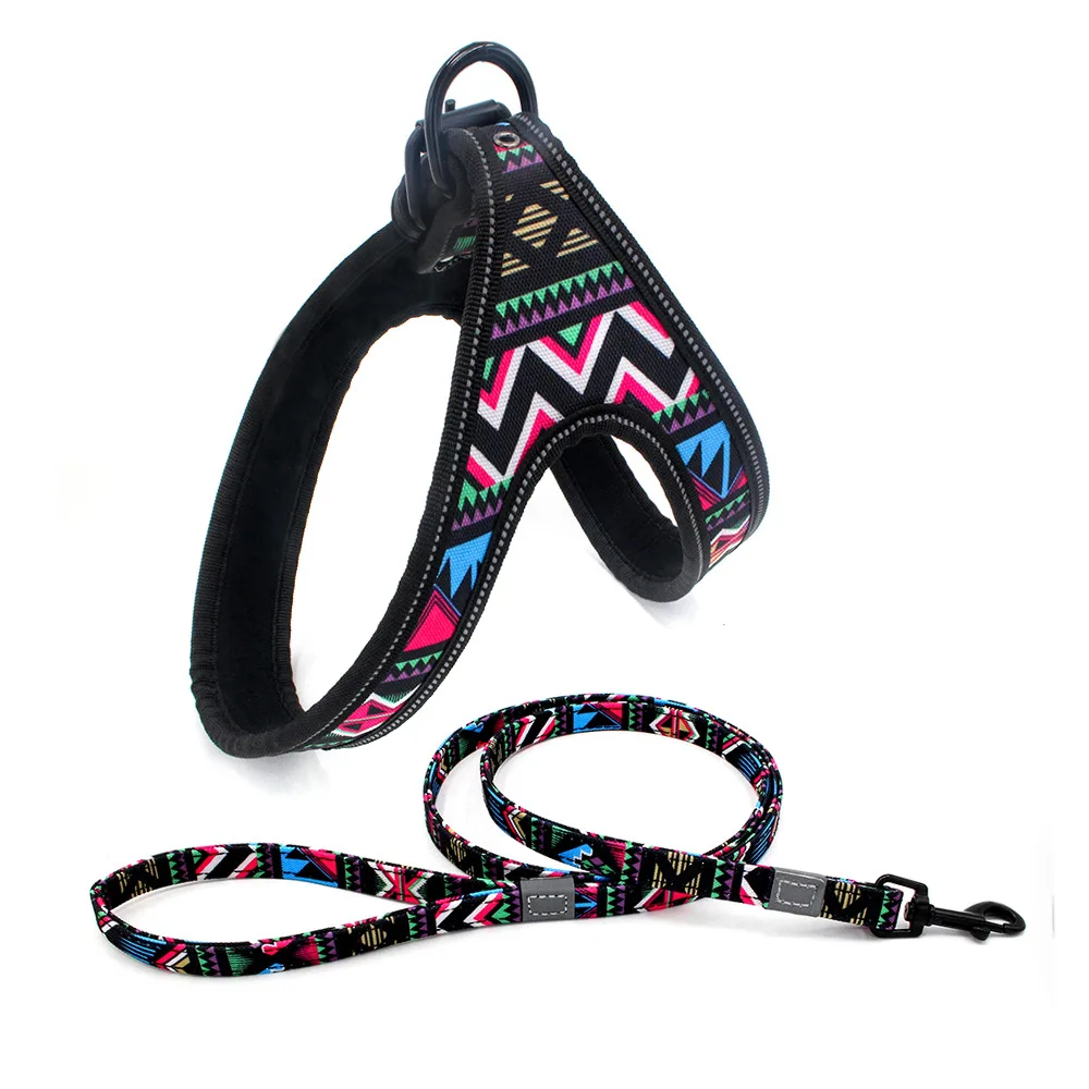 

2021 Good Material Custom Colorful ripple step-in air reversable Reflective Pet neoprene dog harness and Leash Set, Red/pink/blue
