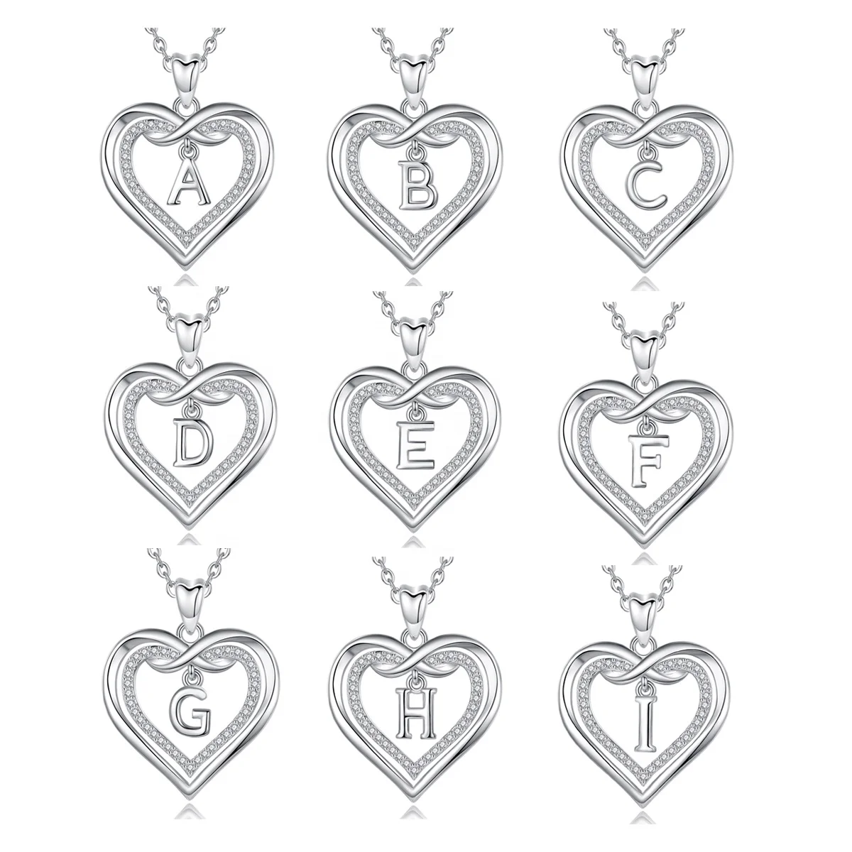 

Merryshine 925 Sterling Silver Heart Shaped 26 English Alphabet Initial Letter Pendant Necklace