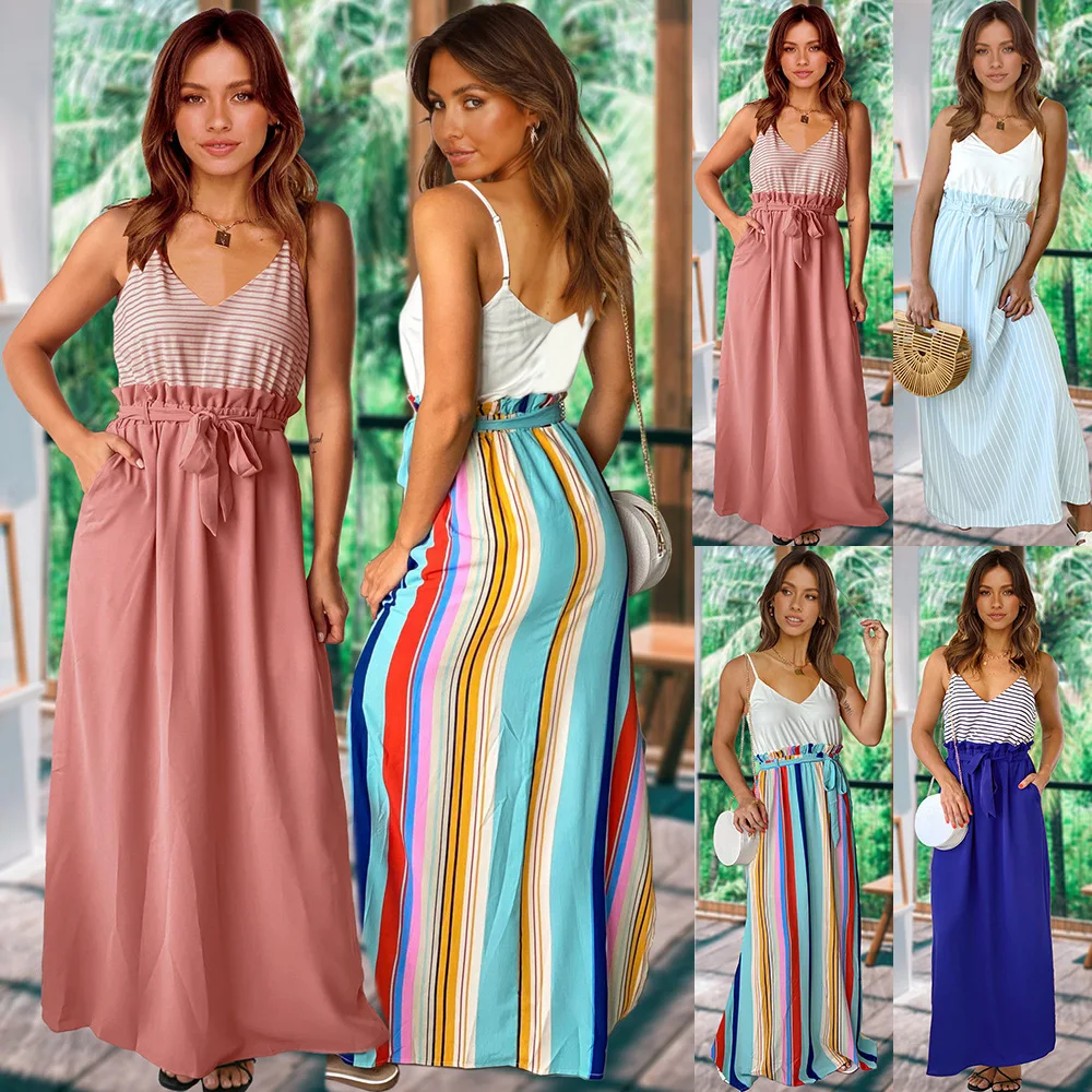 

New summer Plus Size Women's Dresses Striped patchwork Casual Dresses