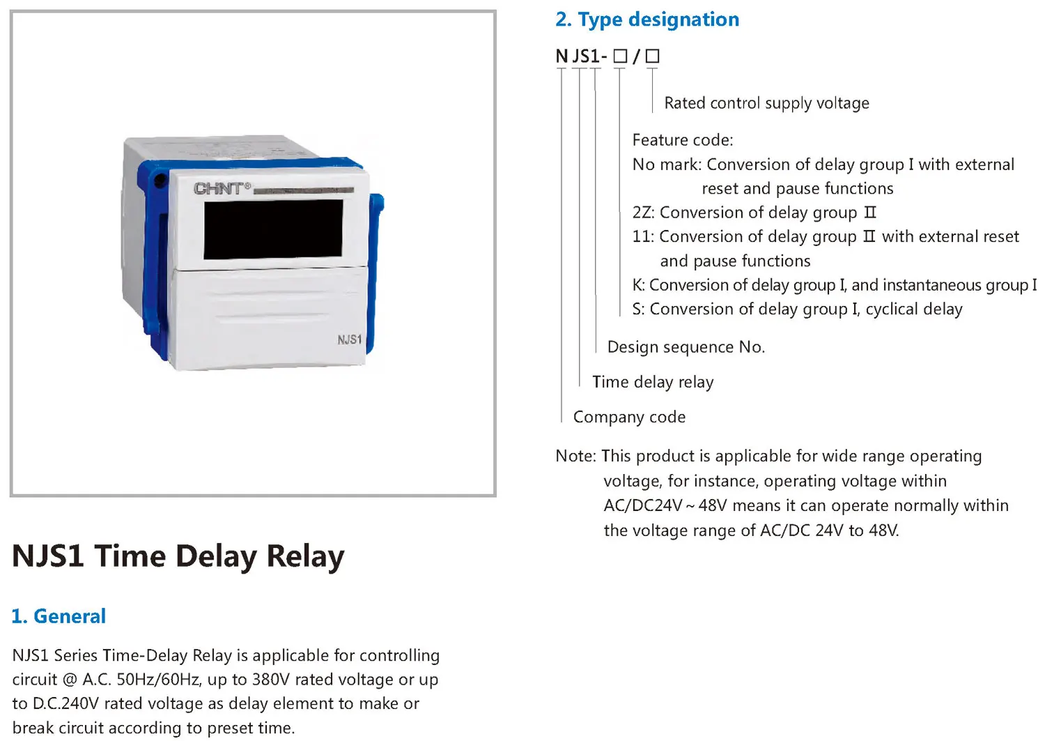 Chint original NJS1 NJS1-2Z NJS1-11 NJS1-K NJS1-S Time Delay Relay