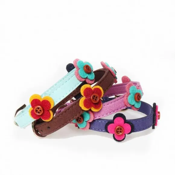 

Manufacturer Wholesale Lovely Design Fiber Flower Pet Collar PU Leather Dog Collar For Pet Accessories