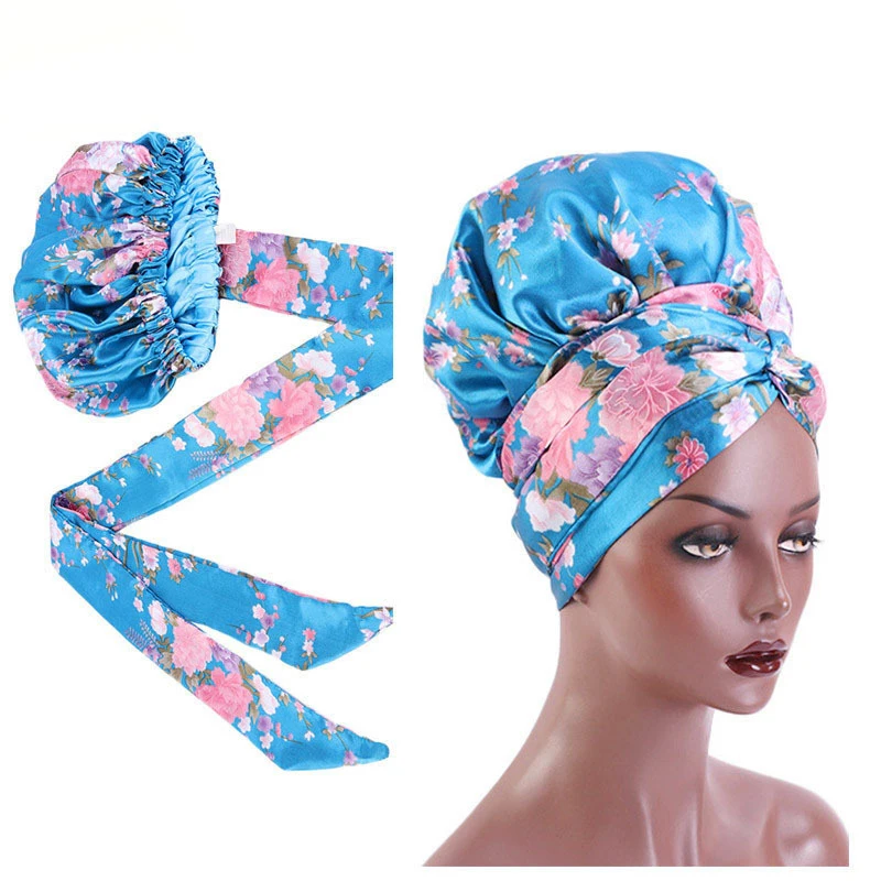 

Waterproof Bath Hat Double Layer Shower Hair Cover Women Supplies Shower Cap Bathroom Accessories Ribbon Hat, Picture shows