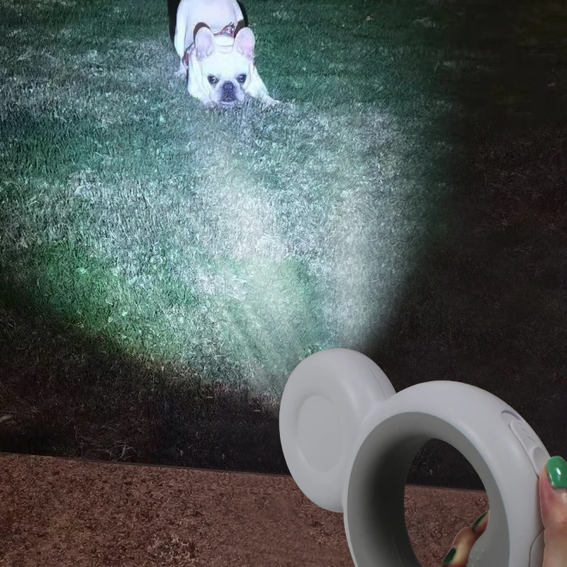 

Stylish Look Anti-Slip Handle Durable Leash Light Led Flashlight Pet Leash With Poop Bag, White