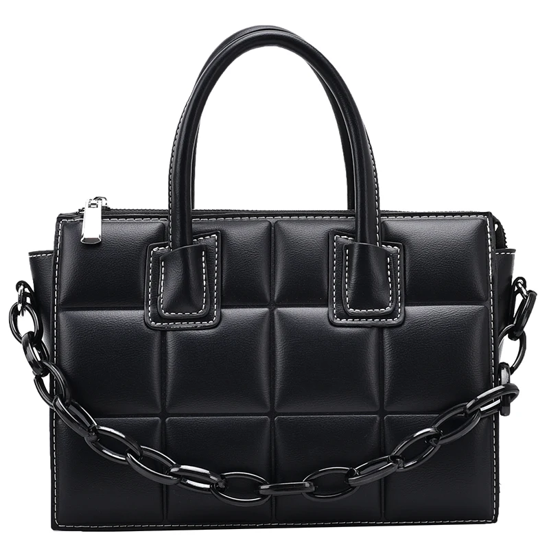 

2021 New Fashion Elegant Female Plaid Tote Bag High Quality PU Soft Leather Ladies Handbags Women Bag Shoulder Purses