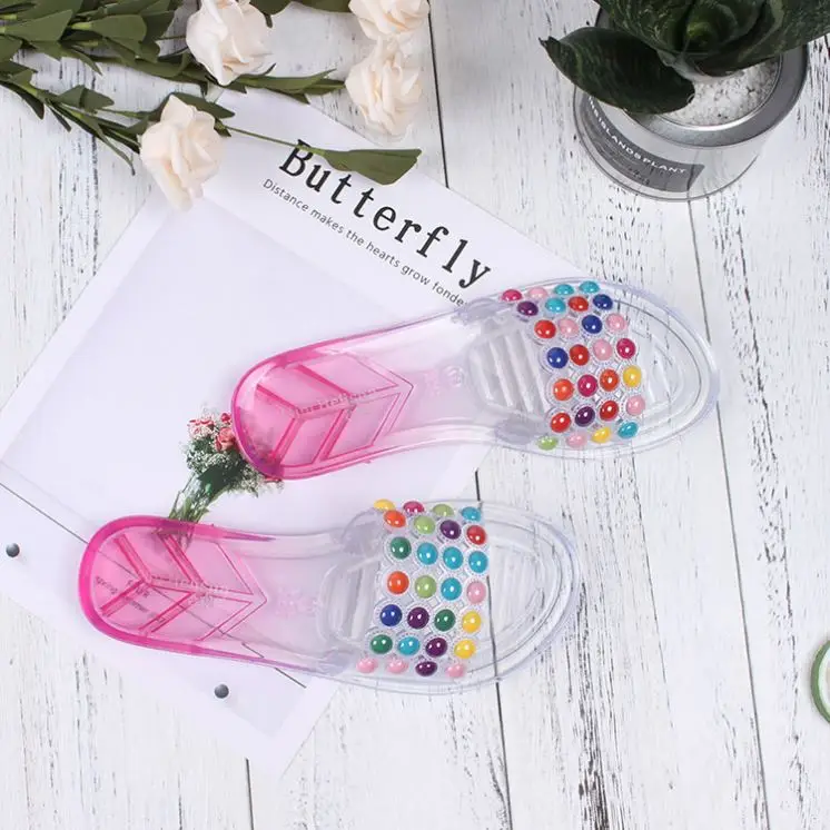 

women's sandals washroom slippers clear pvc shoes nice bead jelly shoes, Black