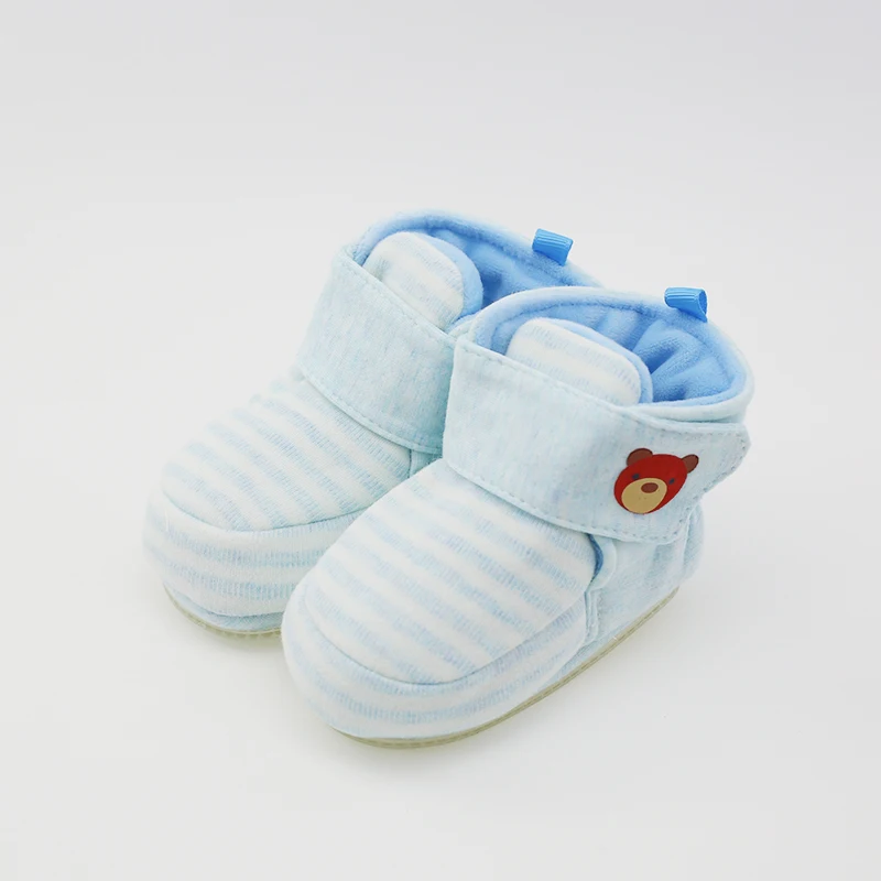
customized Wholesale 0-1years cloth sole toddler cute booties shoes baby Striped cotton fabric boots baby shoes 