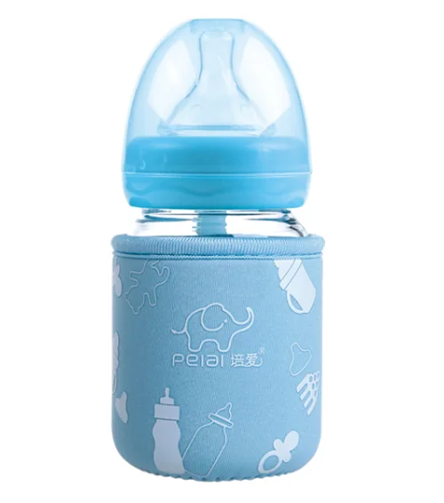 

150ml wide neck glass feeding bottle with sleeve