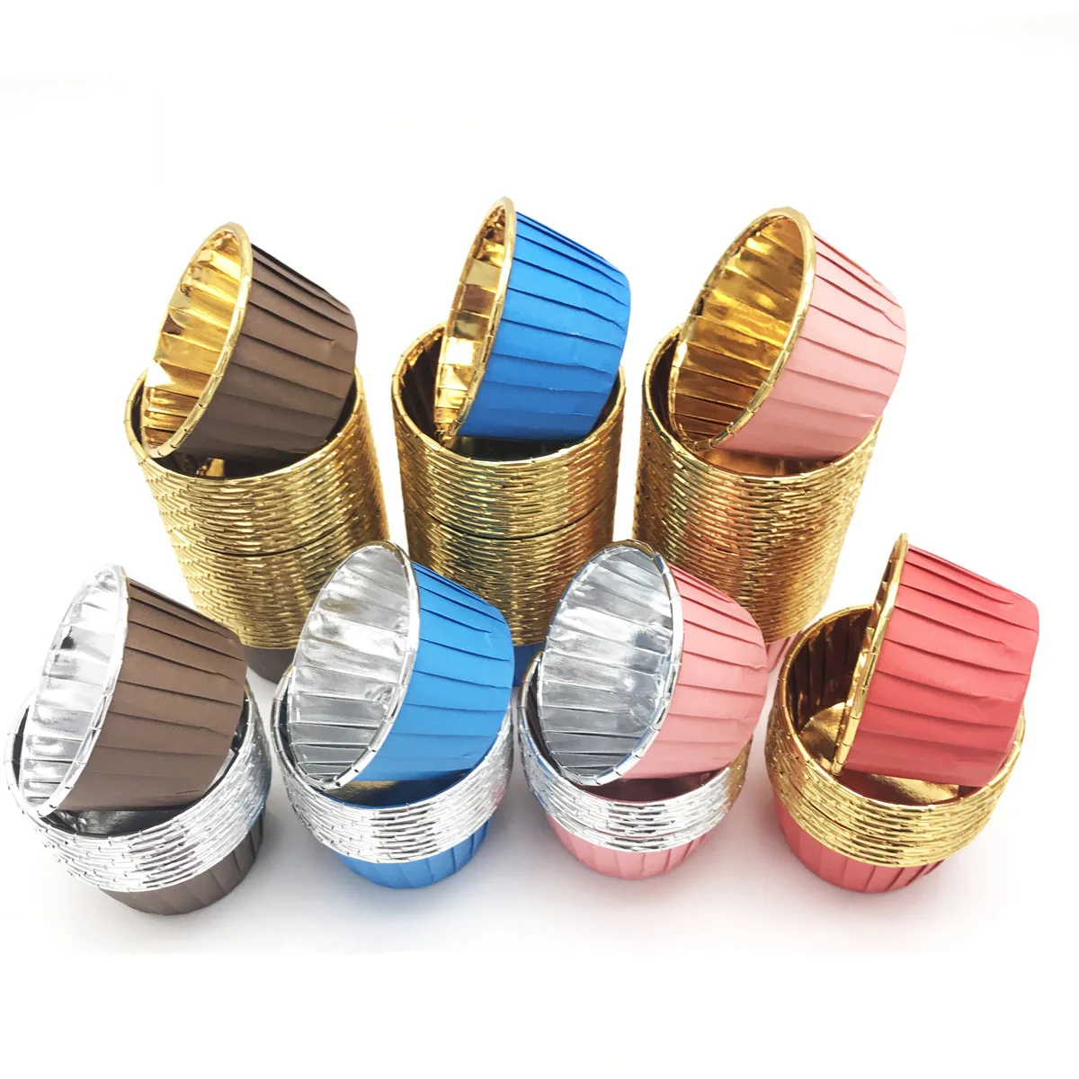 

H524 High Temperature Resistant Rolling Mouth Muffin Cup Cake Baking Molds Multi Colour Aluminum Plated Paper Cupcake Mold