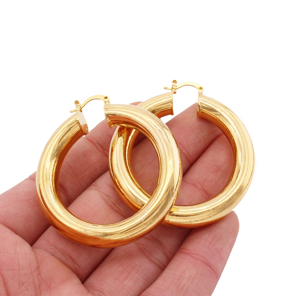 

24K gold plated hoops pircing big round Large earrings for women Hoop Earring piercings accesories gifts Jewelry ear rings