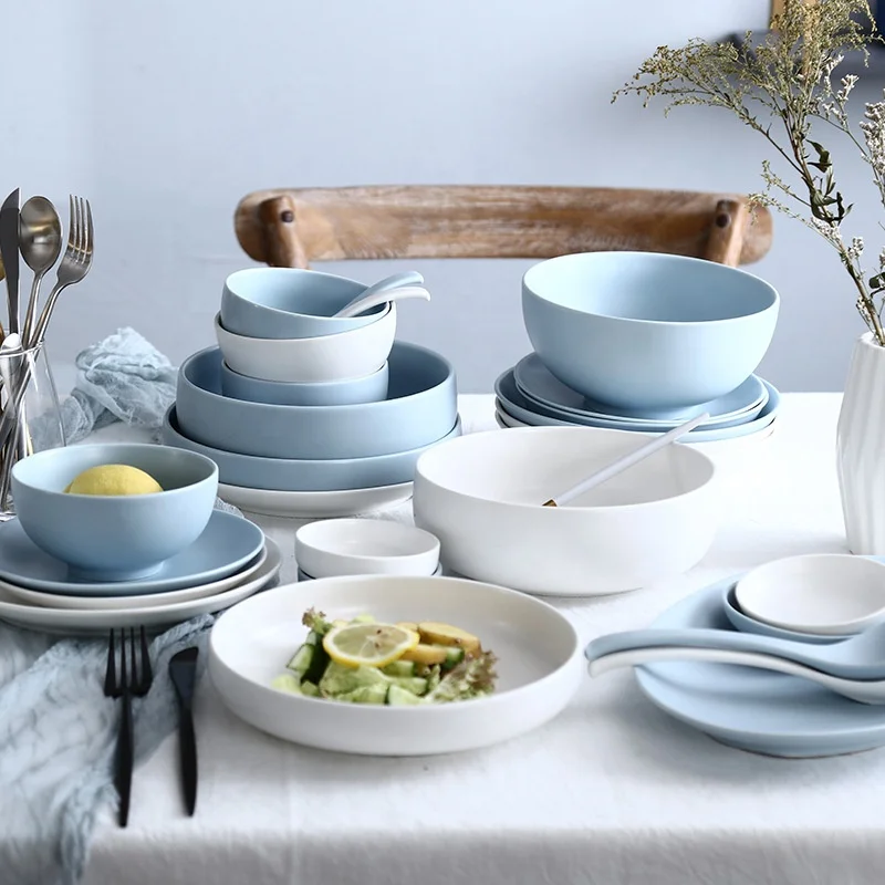 

Ceramic Tableware Dinnerware Bakeware Set Small Fruit Bowl Sauce Dish Vajilla-porcelain Dinner Plate Cutlery Set, Blue/white