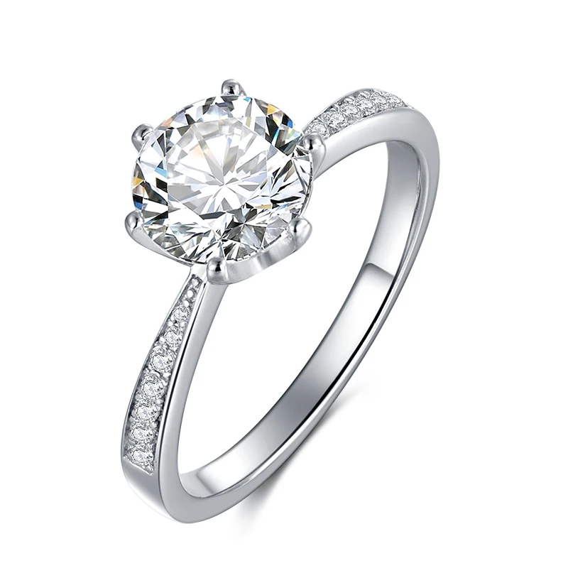 

M21D 925 Sterling Silver Ring 2ct 8.0mm Moissanite Main Stone and CZ Side Stone Diamonds