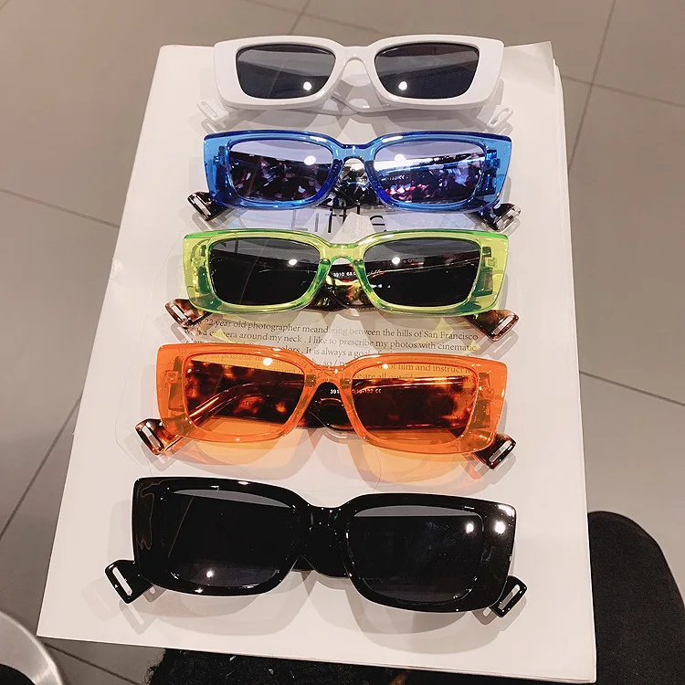 

Multicolor Fashion Personality Camo Fluorescent Green Retro Small Square PC Frame Sunglasses Men, As the picture shows