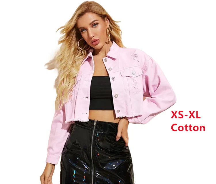 

Wholesale Custom Vintage Crop Rip Patch Stylish Oversized In Bulk Ladies Distress Denim Womens Jeans Jackets, Picture