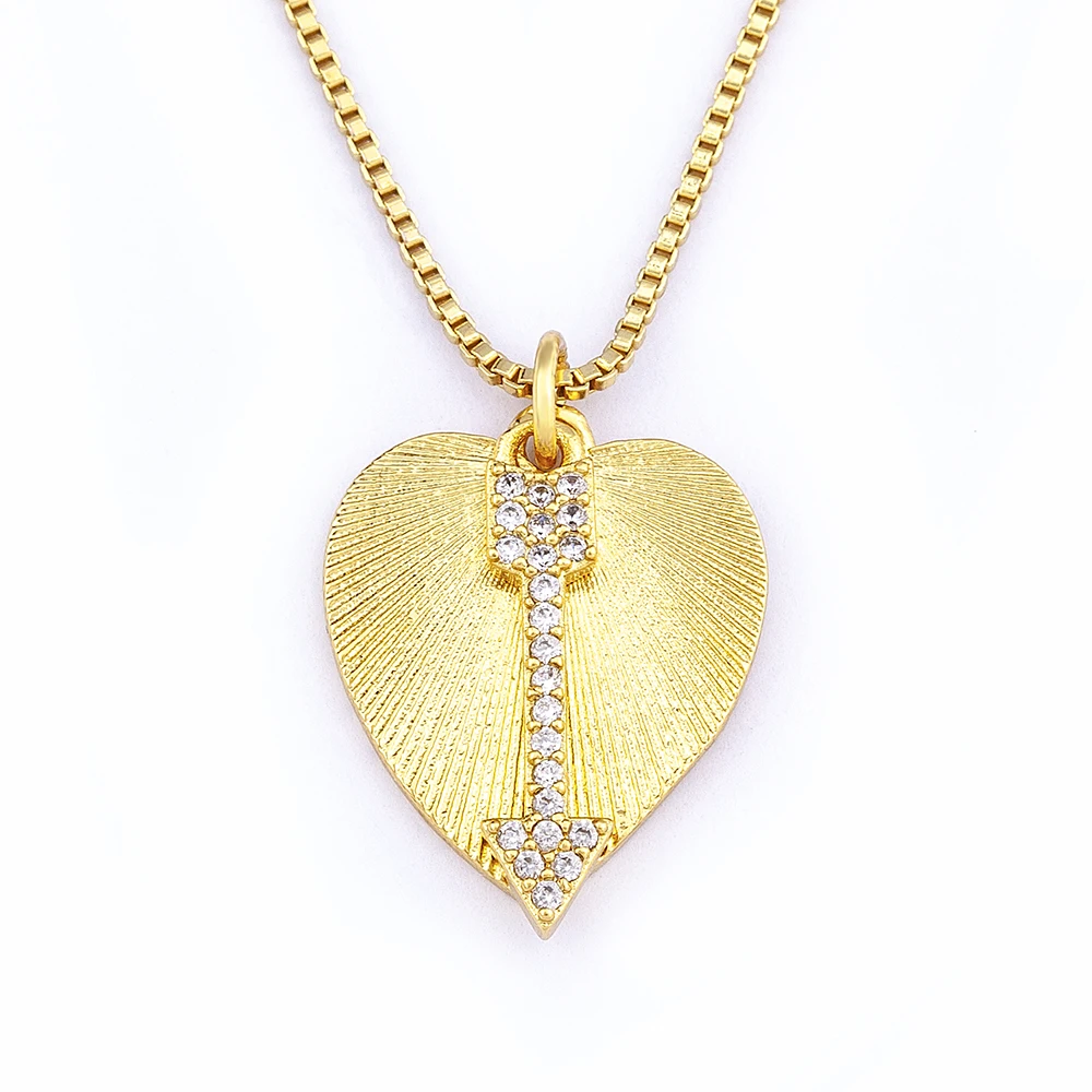 

Romantic Heart with Diamond Arrow Pendant Necklace Copper Cubic Zircon Charm Women Jewelry Gifts for Wedding Party Wholesale, Gold