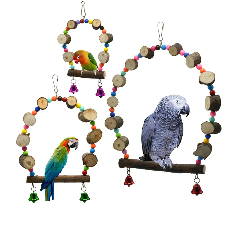 

parrot cage Toys Bird Swing Toys Bells Bird Perch with Wood Beads Bells Hanging Toys