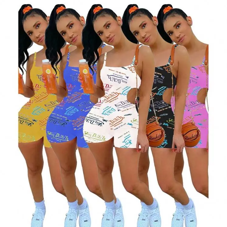 

JEAN Letter Hollow Out Bodycon Jumpsuit 2021 Summer Romper Clothing Grace