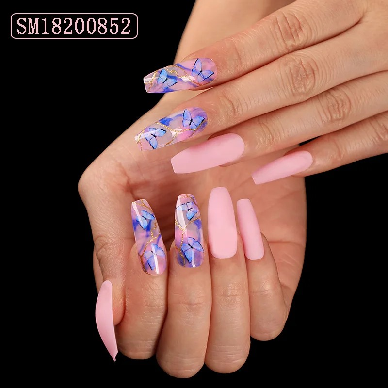 

Long square false fake finger acrylic nails art tips for nail art design, Multi color