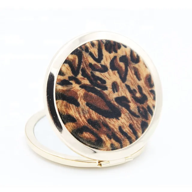 

OEM Leopard Foldable Magnifying Makeup Mirror Portable Heart Round Dual Side Cosmetic Mirror