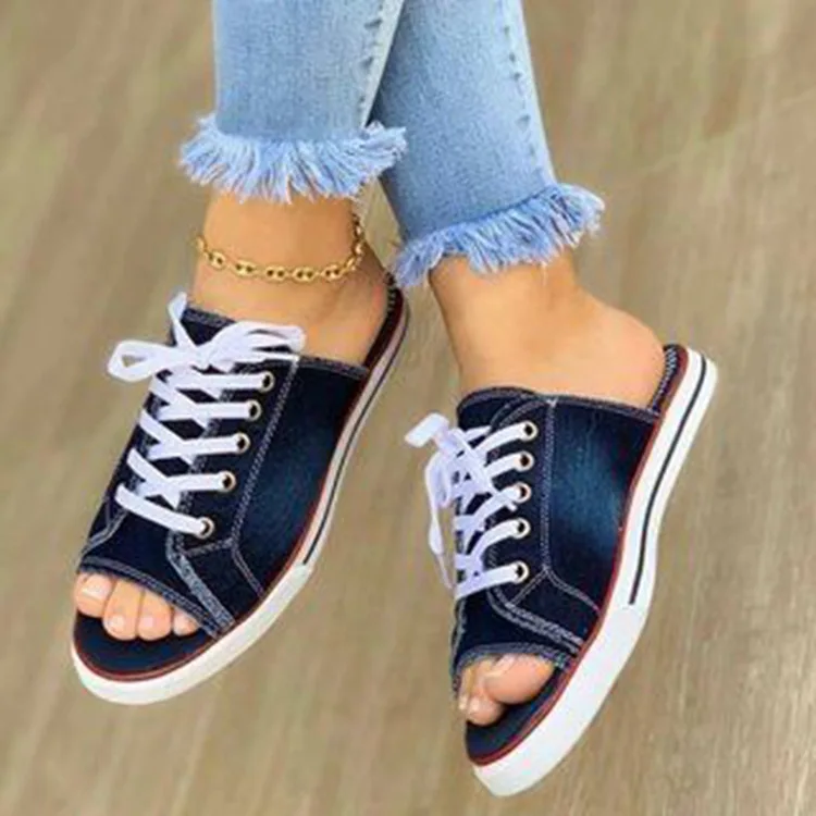 

Ladies leaking toe sandals 2021 new summer women's shoes casual canvas half slippers for women