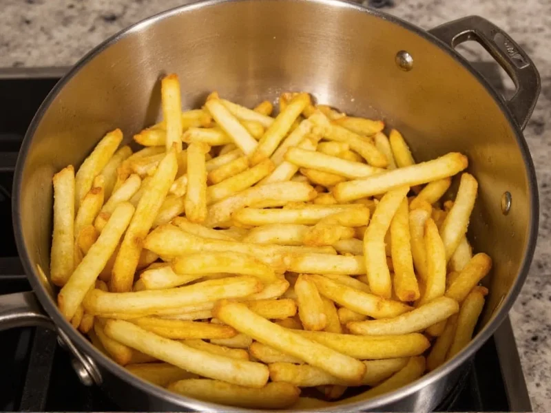 Double frying french fries in deep pot for crispiness
