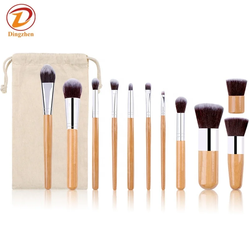 

Makeup Brush Set Bamboo Synthetic Kabuki Brush Set Foundation Powder Blending Concealer Eye shadows Cosmetics Brush, As photos