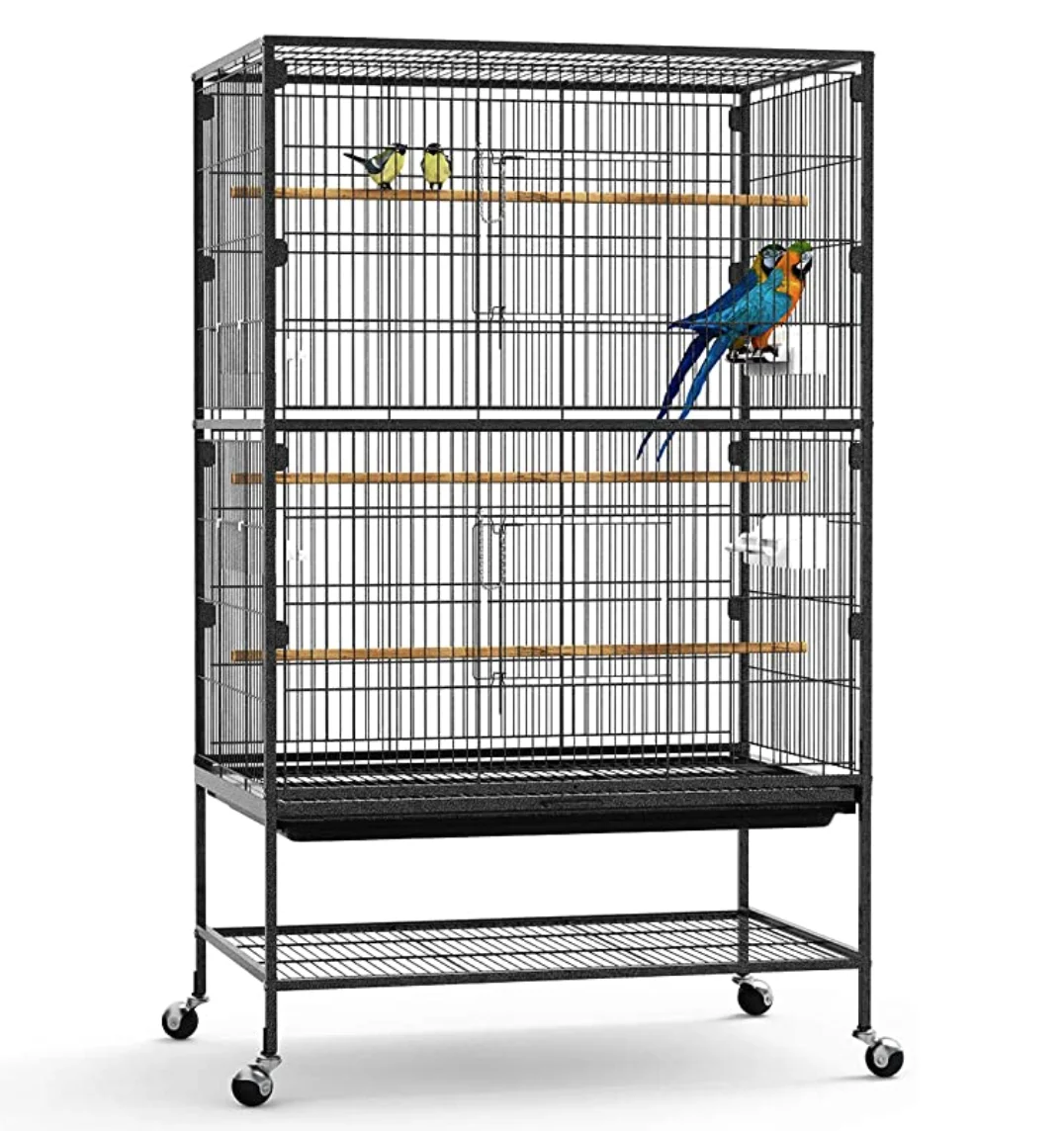 

Wholesales Metal Durable Cage Outdoor China Canary Bird Cage Parrot With Wheels, Black