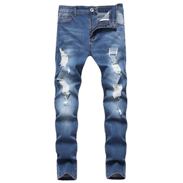 

New men's ripped stretch jeans casual personality slim men's jeans trousers denim, Picture
