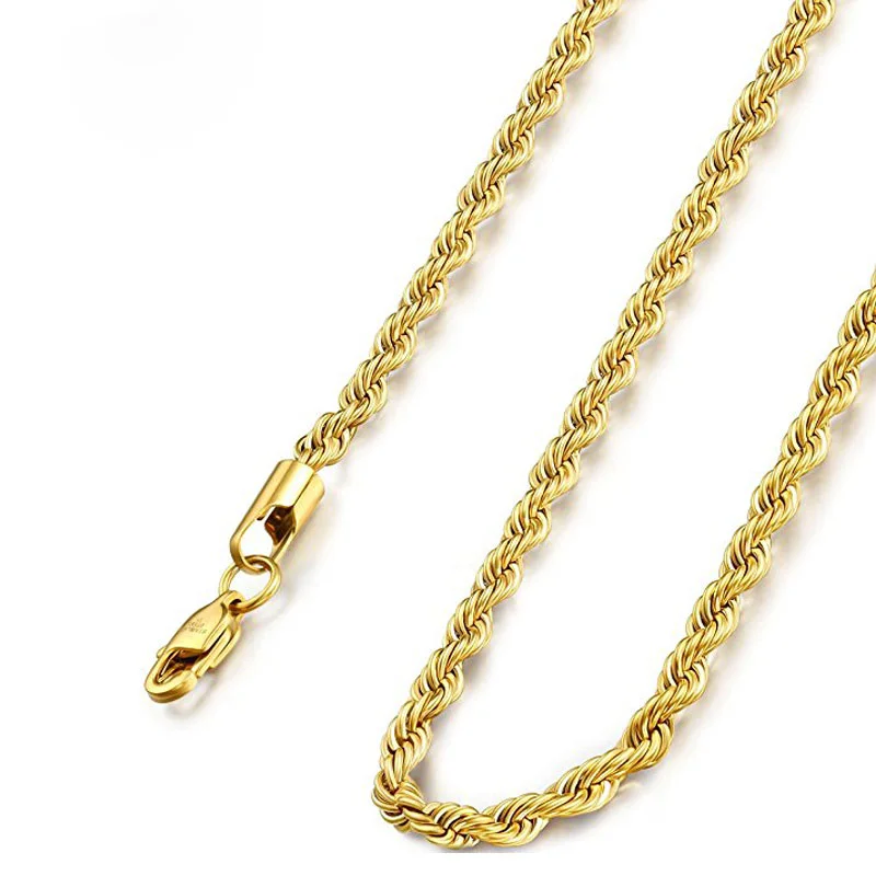 

14k gold chains for men pure gold jewelry 4mm twist rope chain for women and men 21 inch long chain 12440, Picture