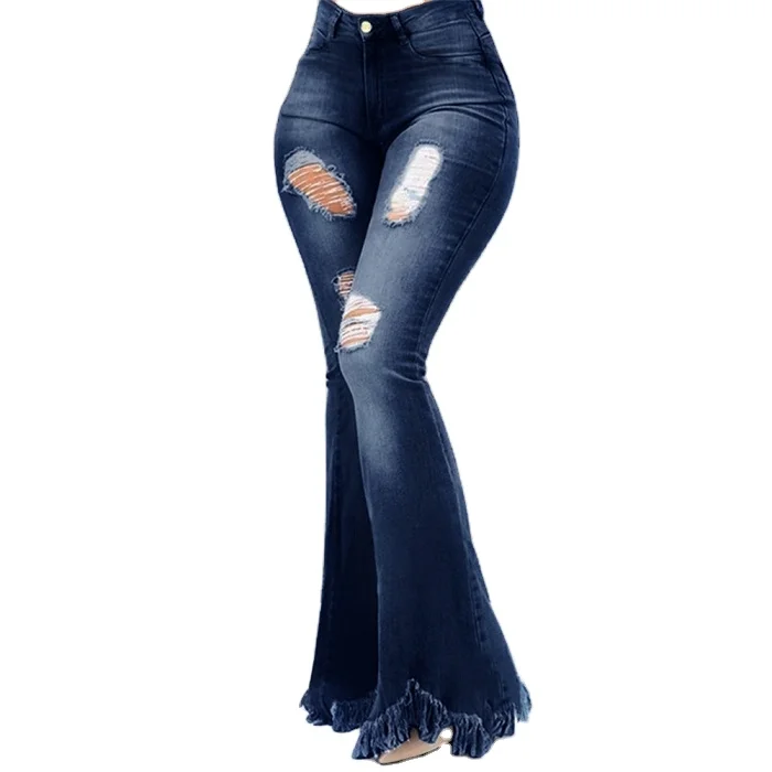 

2021 Wholesale ladies wide leg denim pants women high waist bell bottoms jeans