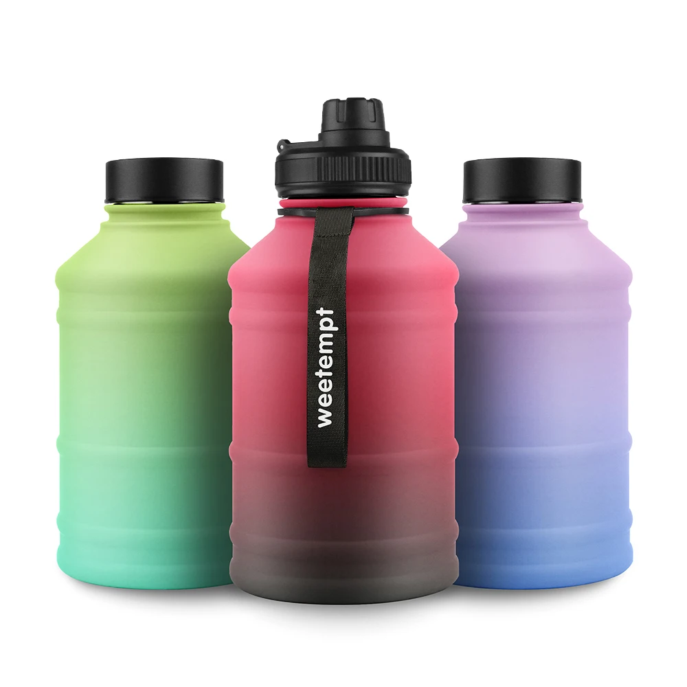 

Single wall SUS 304 powder coated 2.2L Stainless Steel Water Bottle Gym designed with customized Strap