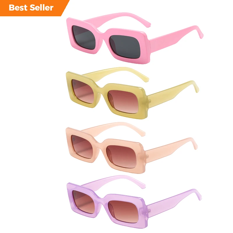 

2023 Fashion Wholesale Retro 90s Candy Colors Square Rectangle Frames Sunglasses For Women Men Trendy Chunky Sun Glasses