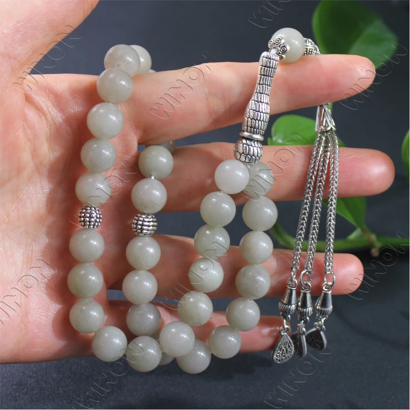 Arabic Style Natural White Jade 33pcs Tasbeh Muslim Prayer Beads Muslim Rosaries Tasbih Tasbeeh Stone Islamic Jewelry